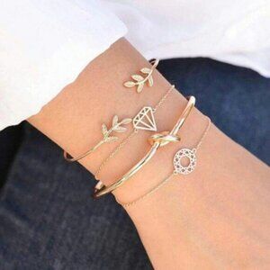 Boho‎ Gold Charm Knot Chain Bangle Bracelet Set